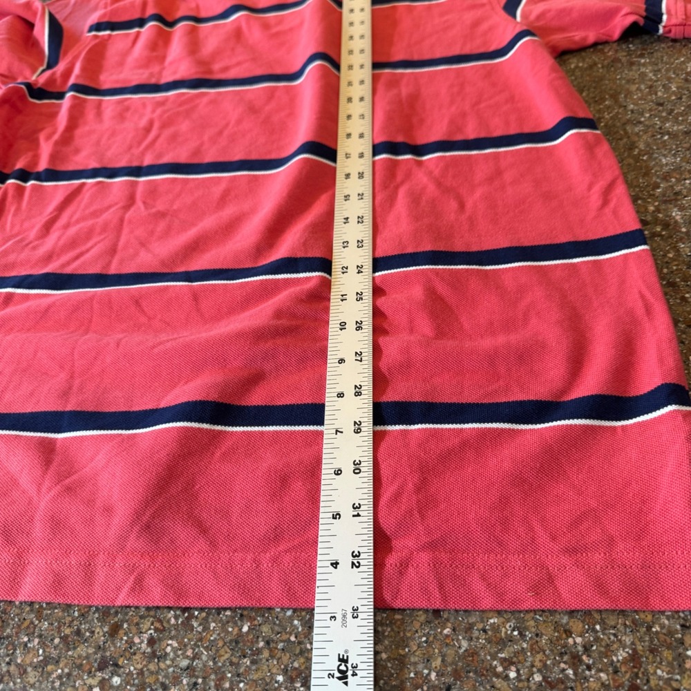 Vintage IZOD Mens Polo Shirt L Red Navy Striped Cotton Preppy Classic Americana - Picture 8 of 8